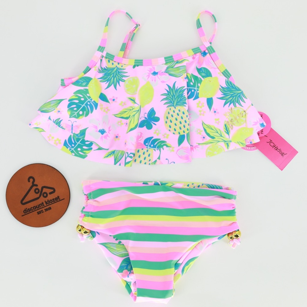 BETSY JOHNSON Floral Stripe Two Piece Swimsuit Reversible‎ Bottom